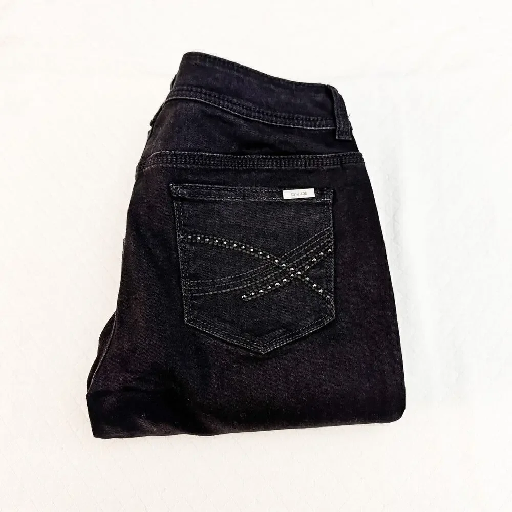 Chicos So Slimming Bootcut Black Denim Jeans Size 0 Short NWT